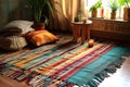 handwoven bohemian rug with tassels and eclectic patterns
