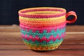 handwoven colorful basket, or mesob, used for serving coffee