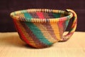 handwoven colorful basket, or mesob, used for serving coffee