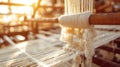 Handwoven textiles on traditional loom. Artisan fabrics production Royalty Free Stock Photo