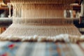 Handwoven textiles on traditional loom. Artisan fashion, fabrics production Royalty Free Stock Photo