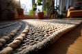 Handwoven wool rug with textured pattern in room Royalty Free Stock Photo