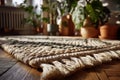 Handwoven wool rug with textured pattern in room Royalty Free Stock Photo