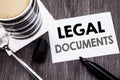 Handwriting Announcement text showing Legal Documents. Business concept for Contract Document written on sticky note paper on the Royalty Free Stock Photo
