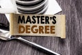 Handwriting Announcement text showing Master s Degree. Business concept for Academic Education written on sticky note paper on the Royalty Free Stock Photo