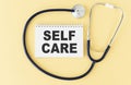 Handwriting Announcement text showing Self Care. Business concept for Taking caring for own Health written