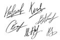 Handwriting Autograph set. Personal fictitious signature calligraphy lettering. Scrawl imaginary name for document Royalty Free Stock Photo