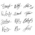 Handwriting Autograph set. Personal fictitious signature calligraphy lettering. Scrawl imaginary name for document Royalty Free Stock Photo