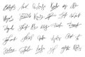 Handwriting Autograph set. Personal fictitious signature calligraphy lettering. Scrawl imaginary name for document Royalty Free Stock Photo