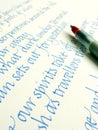 Handwriting & calligraphy pen on paper Royalty Free Stock Photo