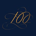 Handwriting celebrating, anniversary of number 100, 100th year anniversary, Luxury duo tone gold brown Royalty Free Stock Photo