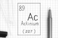 Handwriting chemical element Actinium Ac with black pen, test tube and pipette