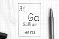 Handwriting chemical element Gallium Ga with black pen, test tube and pipette