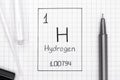 Handwriting chemical element Hydrogen H with black pen, test tub