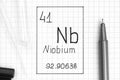 Handwriting chemical element Niobium Nb with black pen, test tube and pipette