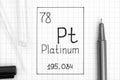 Handwriting chemical element Platinum Pt with black pen, test tube and pipette