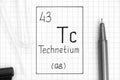 Handwriting chemical element Technetium Tc with black pen, test tube and pipette