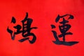 Handwriting Chinese character on red rice paper to celebrate the Chinese New Year. Chinese meaning - fortune and good luck,