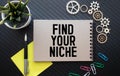 Handwriting of Find Your Niche word in notebook on the desk Royalty Free Stock Photo