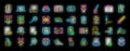 Handwriting identification icons set vector neon