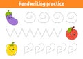 Handwriting pactice. Education developing worksheet. Activity page. Fruits and vegetables. Color game for children. Isolated Royalty Free Stock Photo