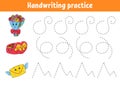 Handwriting pactice. Education developing worksheet. Activity page. Valentine`s Day. Color game for children. Isolated vector