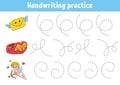 Handwriting pactice. Education developing worksheet. Activity page. Valentine`s Day. Color game for children. Isolated vector