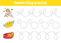 Handwriting pactice. Education developing worksheet. Activity page. Valentine`s Day. Color game for children. Isolated vector