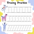 Handwriting practice with funny llamas for kids