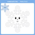 Handwriting practice sheet with cute snowflake for kids