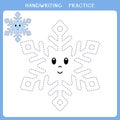Handwriting practice sheet with cute snowflake for kids