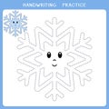 Handwriting practice sheet with cute snowflake for kids