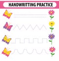 Handwriting practice sheet. Educational children game, printable worksheet for kids. Preschool activity, Royalty Free Stock Photo