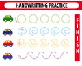 Handwriting practice sheet. Educational children game, printable worksheet for kids. Preschool activity, Royalty Free Stock Photo