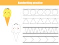 Handwriting practice sheet. Educational children game, printable worksheet for kids. Tracing lines and shapes Royalty Free Stock Photo