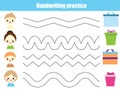 Handwriting practice sheet. Educational children game, printable worksheet for kids. Wavy lines Royalty Free Stock Photo