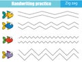 Handwriting practice sheet. Educational children game, printable worksheet for kids. Zig zag lines Royalty Free Stock Photo