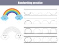 Handwriting practice sheet. Educational children game, printable worksheet for kids. Writing training printable worksheet with arc