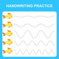 Handwriting practice sheet. Educational children game, restore the dashed line. Writing training printable worksheet with with Royalty Free Stock Photo