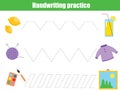 Handwriting practice sheet. Educational children game. Tracing lines for kids and toddlers Royalty Free Stock Photo