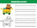 Handwriting practice sheet. Educational children game, printable worksheet for kids. Writing training, tracing lines. Royalty Free Stock Photo