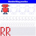 Handwriting practice sheet. Educational children game Vector illustration