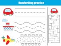 Handwriting practice sheet. Educational children game Royalty Free Stock Photo