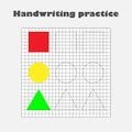 Handwriting practice sheet, kids preschool activity, educational children game, printable worksheet, writing training, geometric Royalty Free Stock Photo