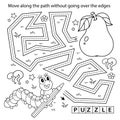 Handwriting practice sheet. Simple educational game or maze. Coloring Page Outline Of cartoon caterpillar with pear. Coloring book