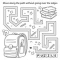 Handwriting practice sheet. Simple educational game or maze. Coloring Page Outline Of cartoon children satchel or knapsack with