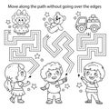 Handwriting practice sheet. Simple educational game or maze. Coloring Page Outline Of cartoon children with toys. Coloring book