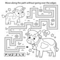 Handwriting practice sheet. Simple educational game or maze. Coloring Page Outline Of cartoon cow with little calf. Farm animals