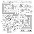 Handwriting practice sheet. Simple educational game or maze. Coloring Page Outline Of cartoon flower fairy with magic wand. Little Royalty Free Stock Photo