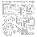 Handwriting practice sheet. Simple educational game or maze. Coloring Page Outline Of cartoon girl with toys. Coloring book for Royalty Free Stock Photo